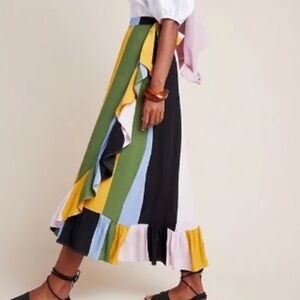 Anthropologie Dolan Mae Wrap Midi Skirt NWT – Colorblock Boho Chic XS